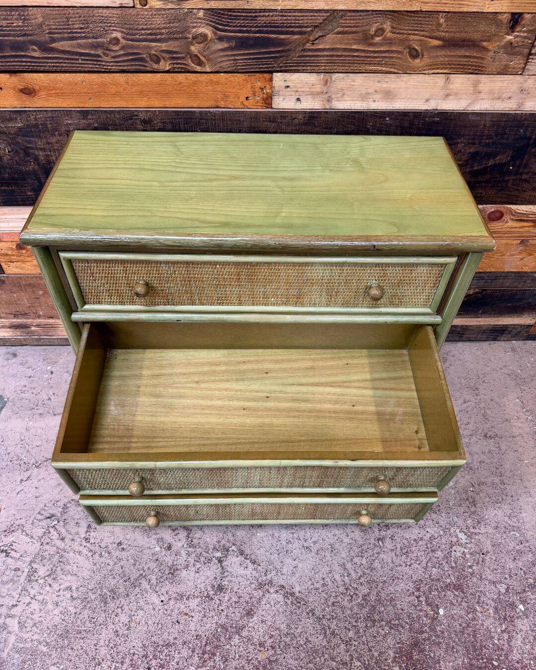 Small green caned chest of drawers - 1980s