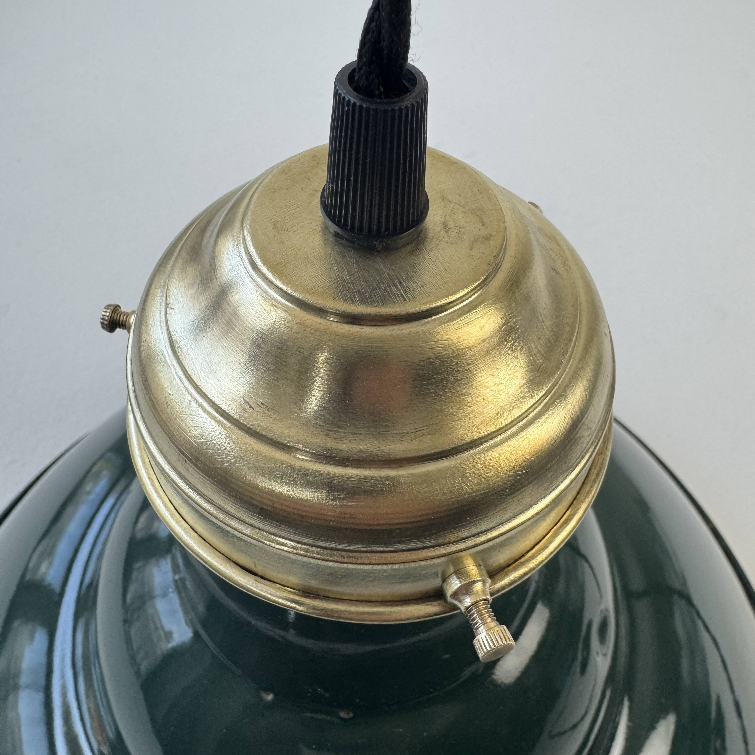 Old industrial pendant light, green enamel, 34 cm