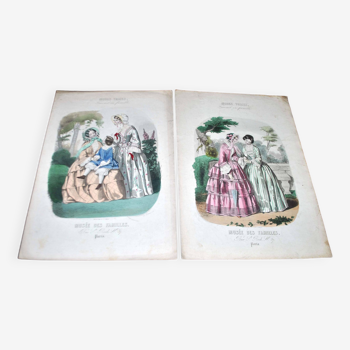 Lot de 2 gravures de mode Belle Epoque "Modes vraies Musée des familles" XIXe siècle