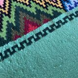 Romanian flatwoven rug geometrical design on a green turquoise background, 158x185 cm