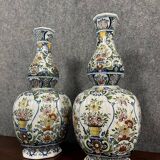 Rouen: pair of flower vases, hand painted around 1880-1900