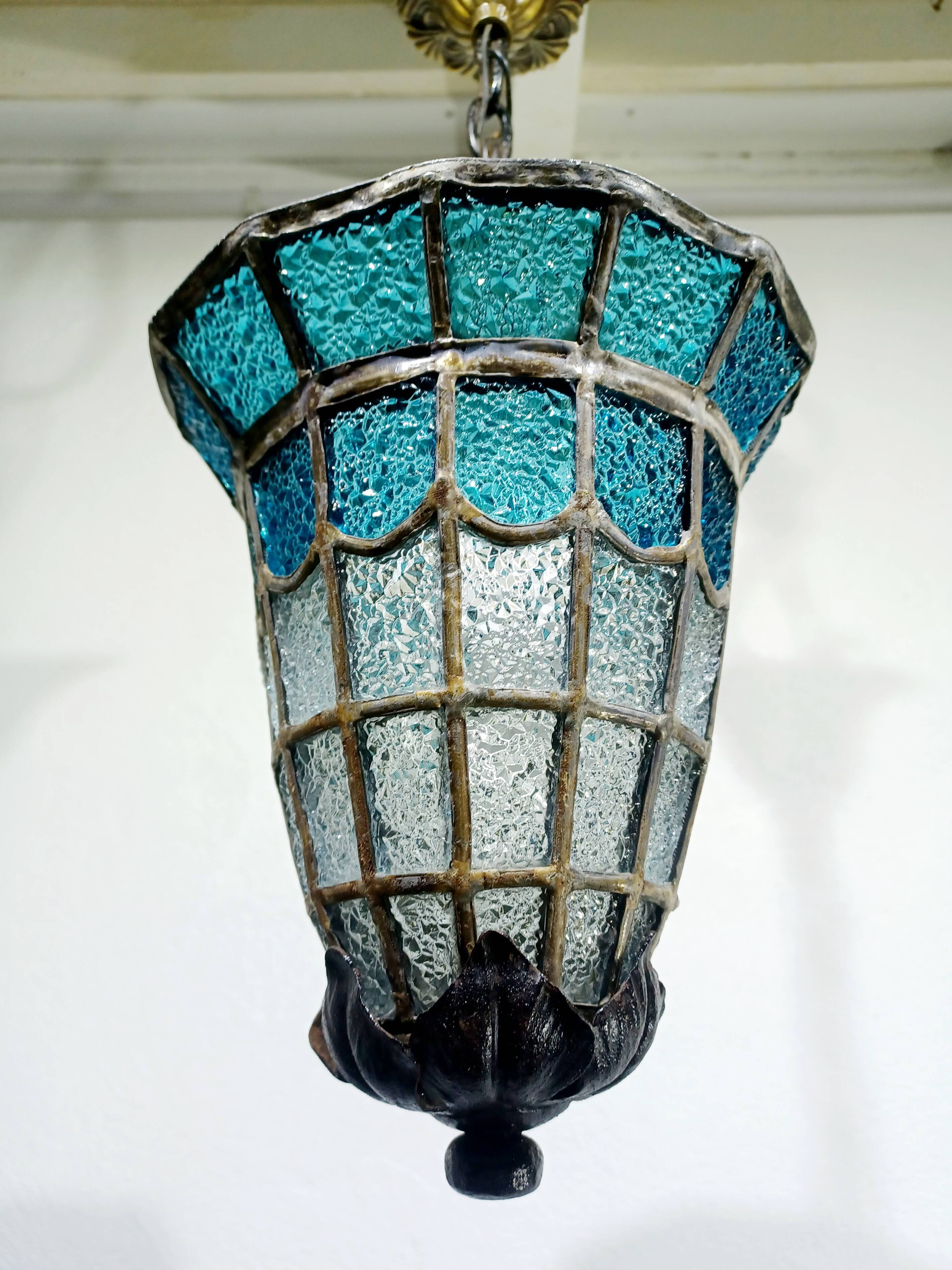 Blue glass pendant light