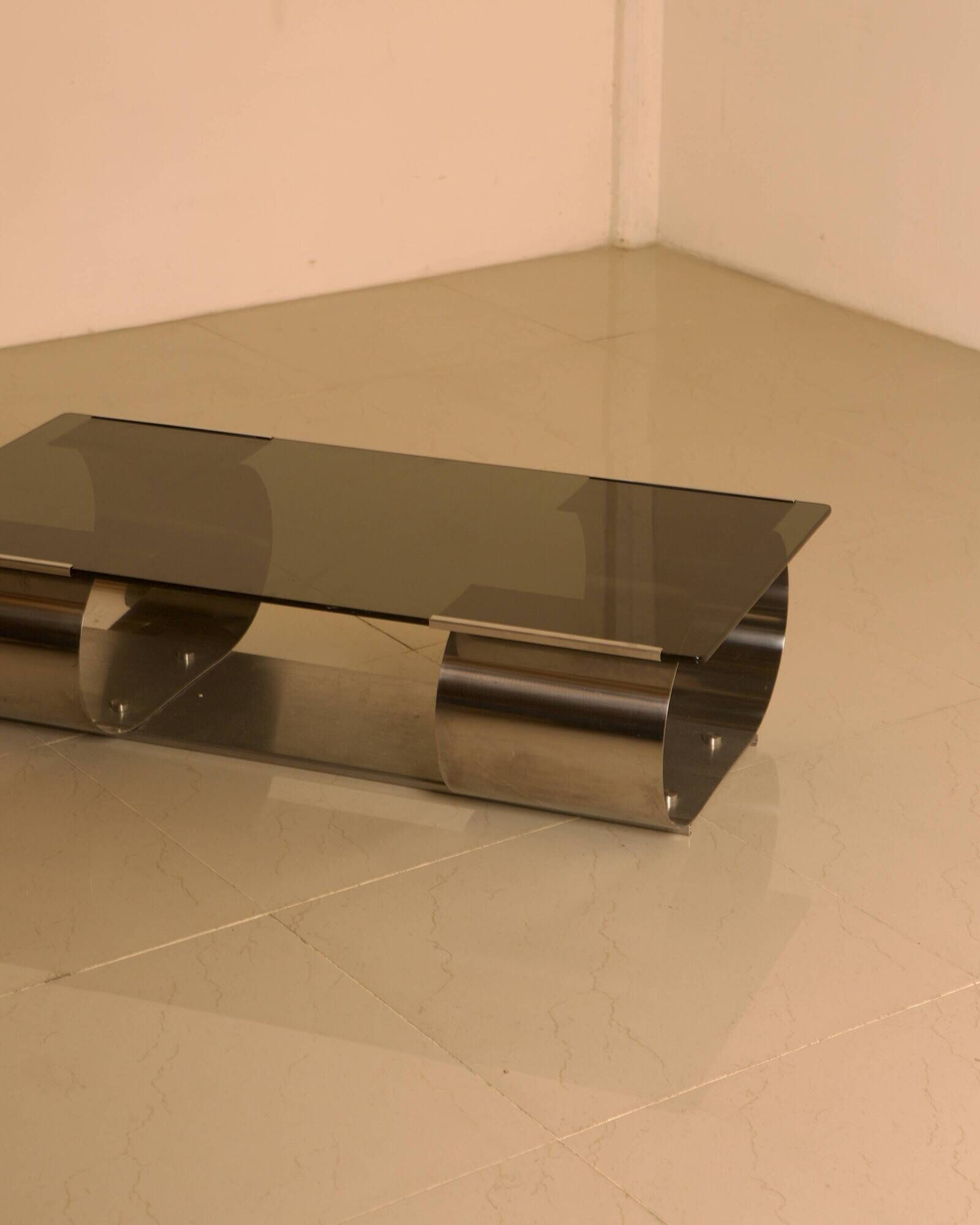 Glass and metal coffee table by Francois Monnet for Kappa Italia 70's