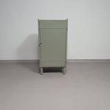 Gray metal locker. Industrial small sideboard.
