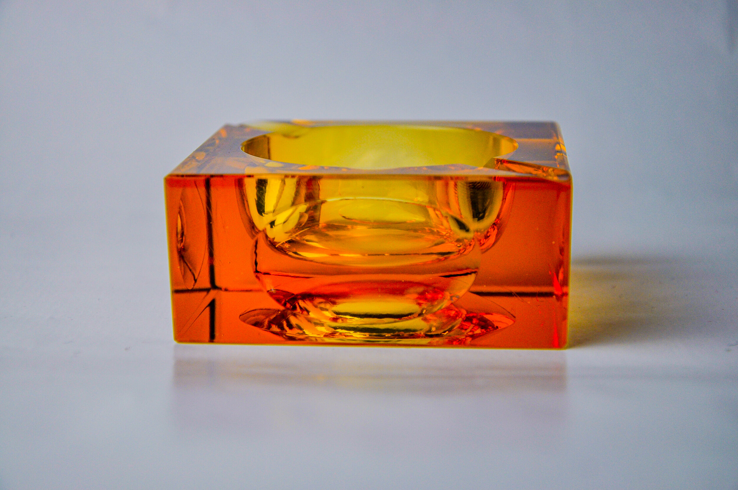 Orange ice cube ashtray by Antonio Imperatore, Murano glass, Italy, 1970