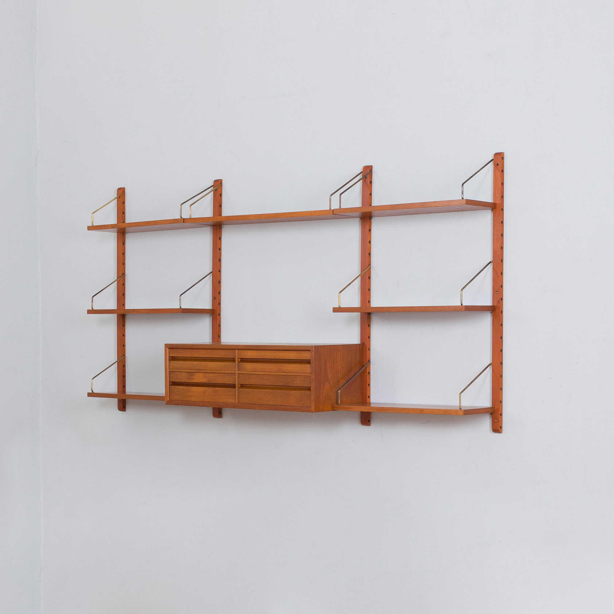 Poul Cadovius Teak dresser Wall Unit With a chest of drawers And 7 Shelves, Denmark 1960s