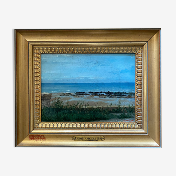 Painting "Beach in Arromanches" signed 1891 signed Marine normandie