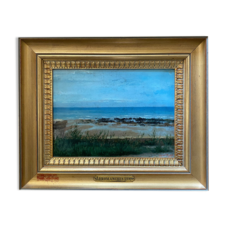 Tableau "Plage à Arromanches" signé 1891 signé Marine normandie