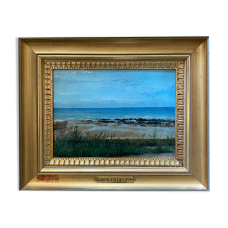 Painting "Beach in Arromanches" signed 1891 signed Marine normandie