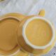 Apilco yellow chocolate cups and saucers, porcelain, Revol