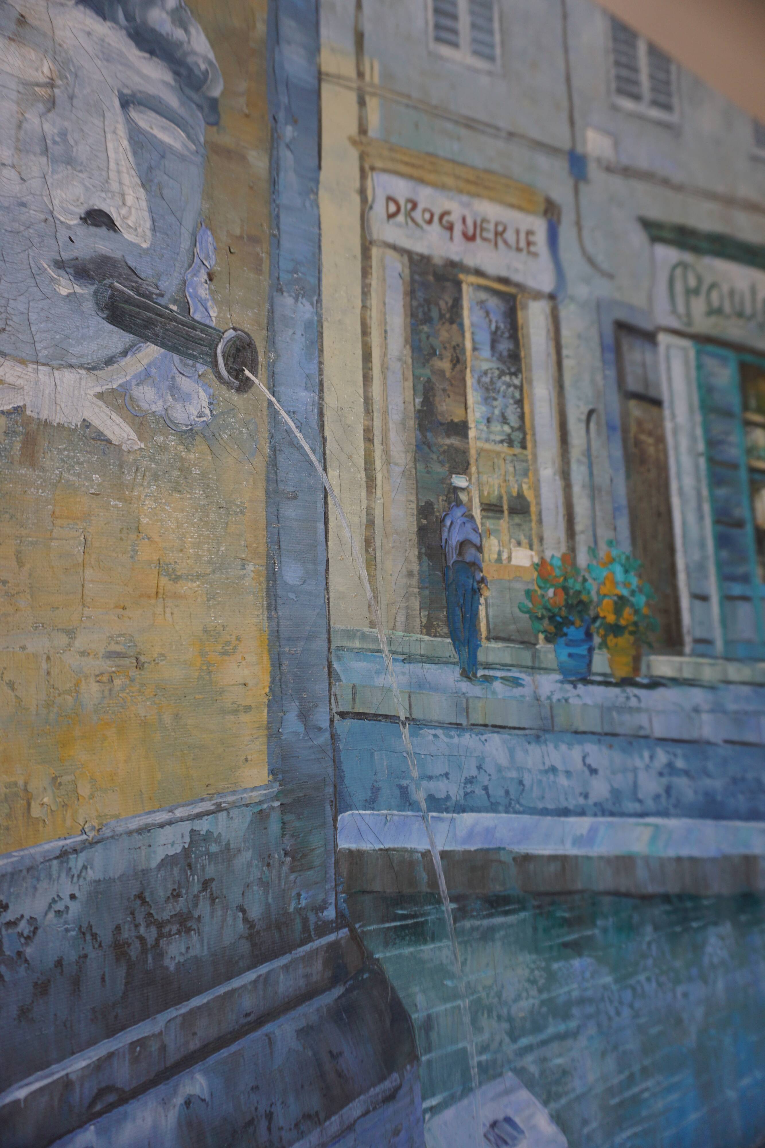 Oil on canvas street in the village of Cotignac (Provence)