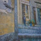 Oil on canvas street in the village of Cotignac (Provence)