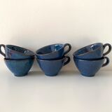 Set of 6 cups or cider bowls in glazed blue stoneware