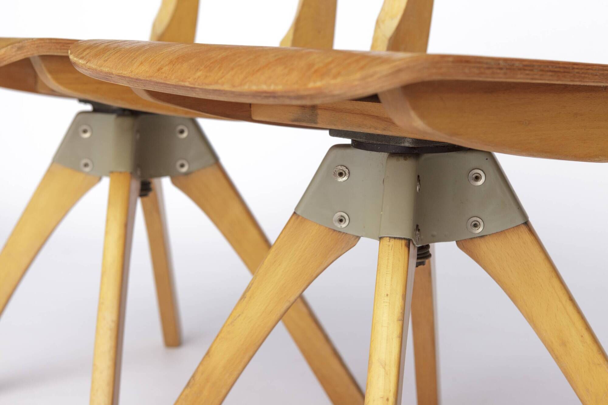 Pair of Vintage Casala Swivel Chairs, 1970s German Industrial Beechwood