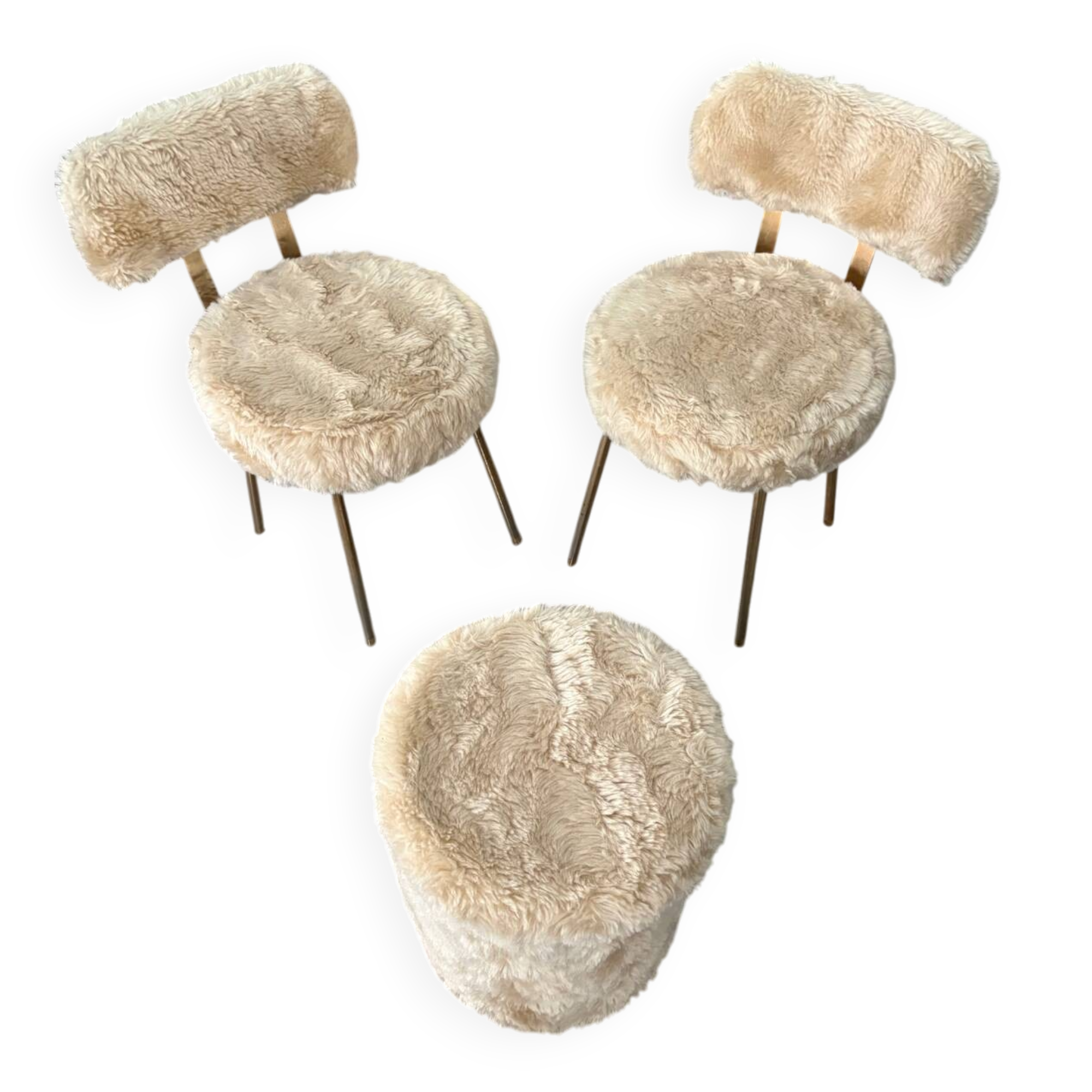 Pair of vintage chairs in beige Dralon® and gold metal.