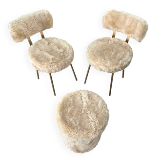 Pair of vintage chairs in beige Dralon® and gold metal.