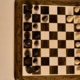 Wooden chessboard, geometric pieces