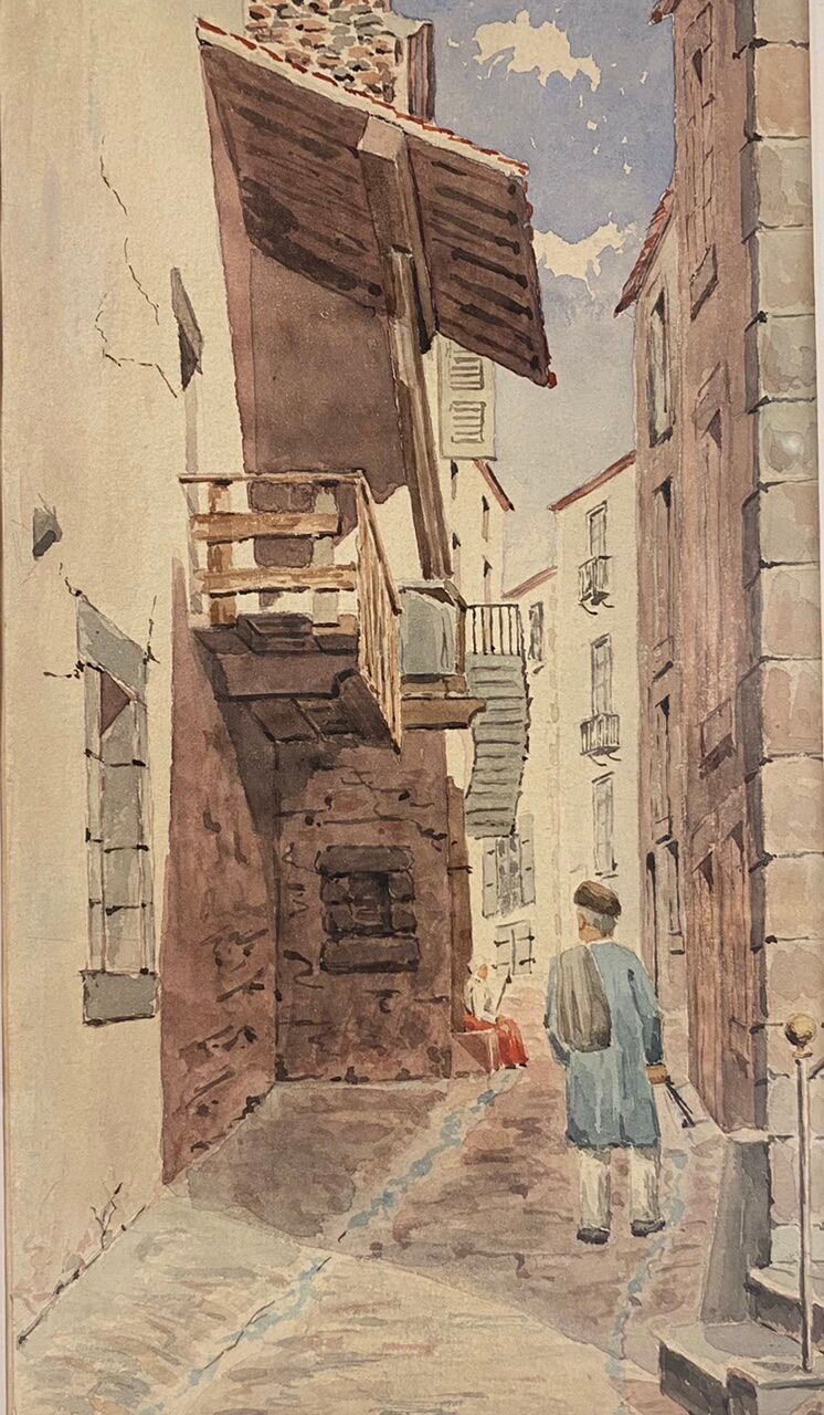 Old painting, Provencal landscape, watercolor early twentieth century