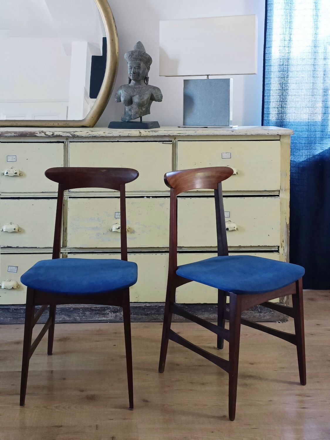 1960s Italian teak chairs in blue