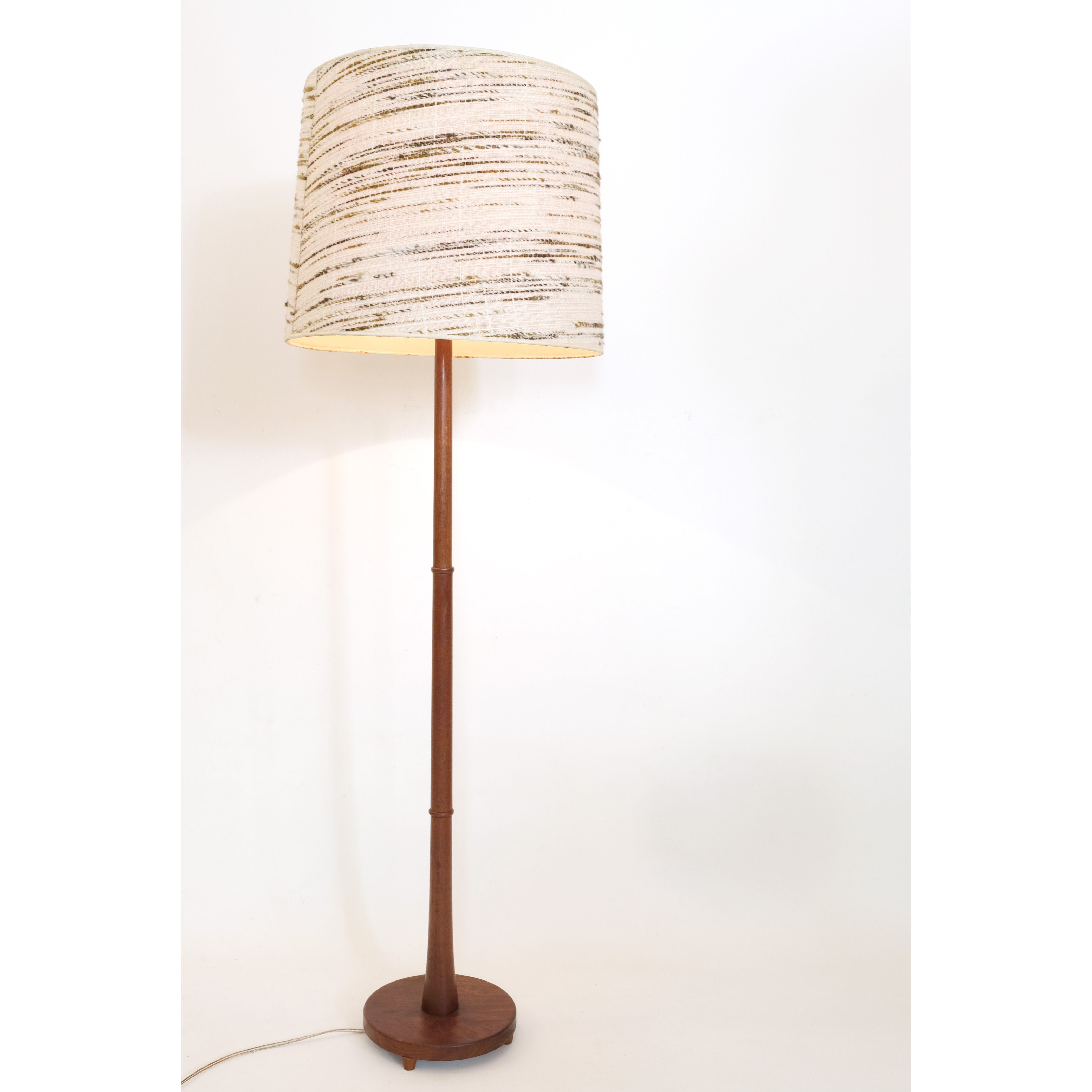 Teak floor lamp and wool lampshade Denmark 1960 1970