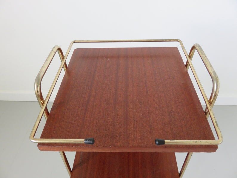 Sellette in gold metal and wood, 50/60s