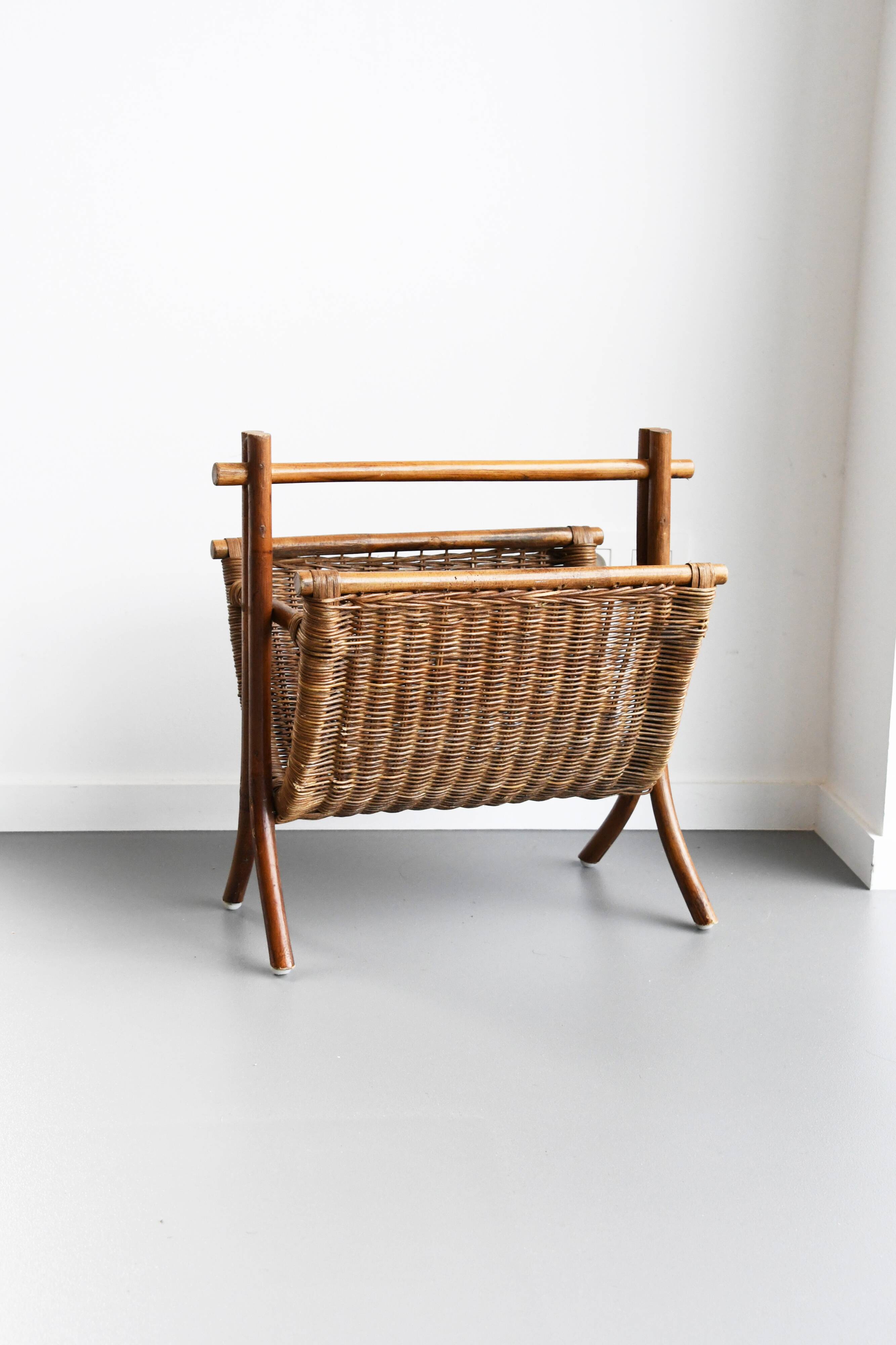 Vintage wicker and rattan magazine rack