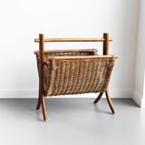 Vintage wicker and rattan magazine rack
