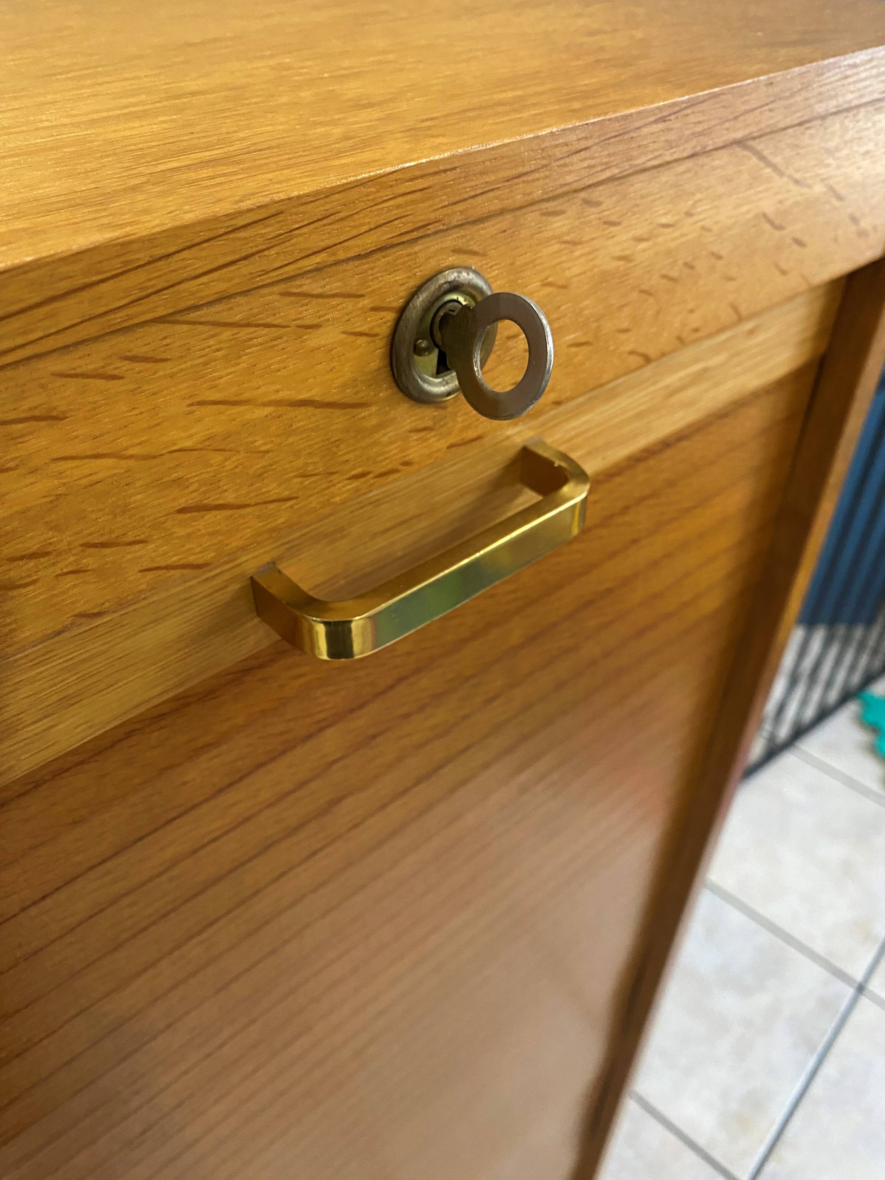 1960s office filing cabinet with curtains