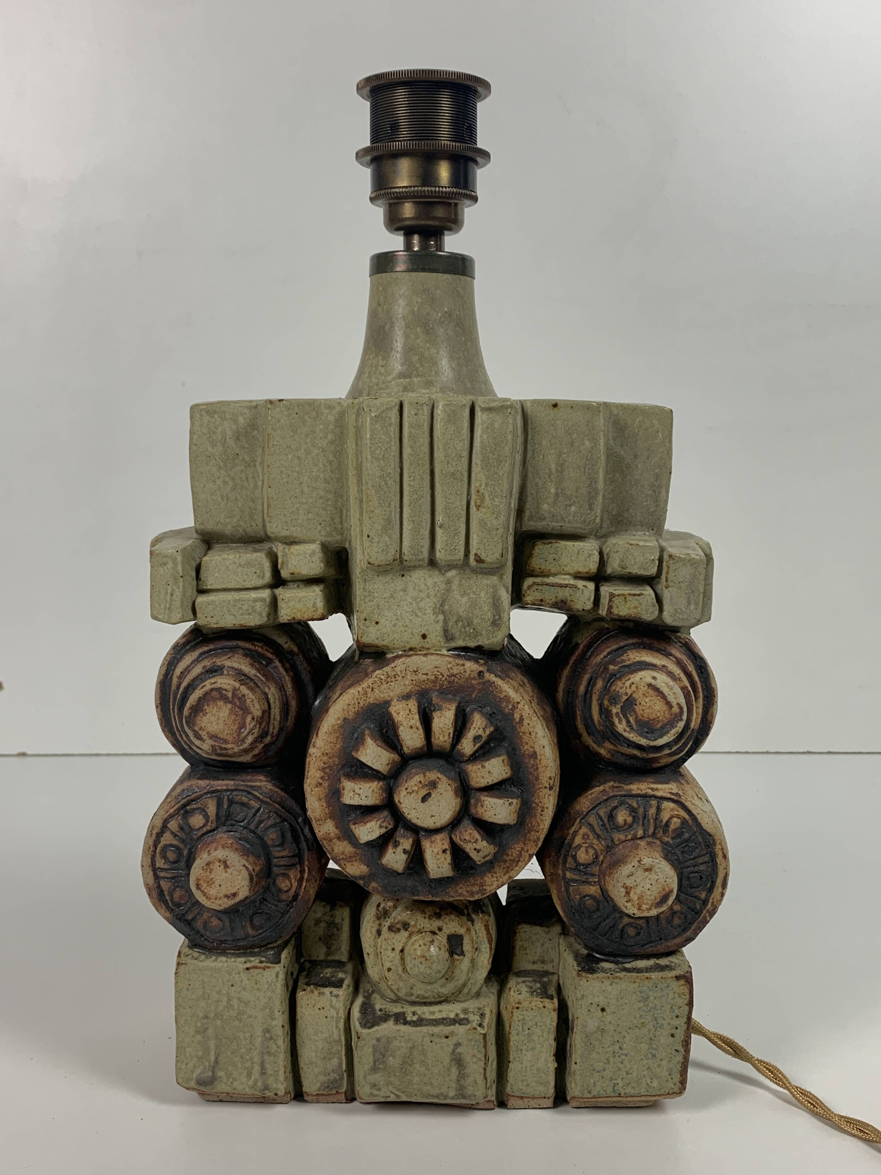 Mid century brutalist ceramic table lamp by Bernard Rooke, 1970s