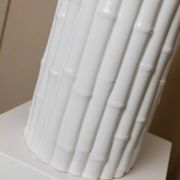 Vintage table lamp Tommaso Barbi - white ceramic, bamboo effect, Italy 1970s, handmade, Hollywood Regency style, retro bedside lamp.