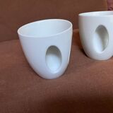 Paire mugs blancs faïence porte cuillère moderne rare