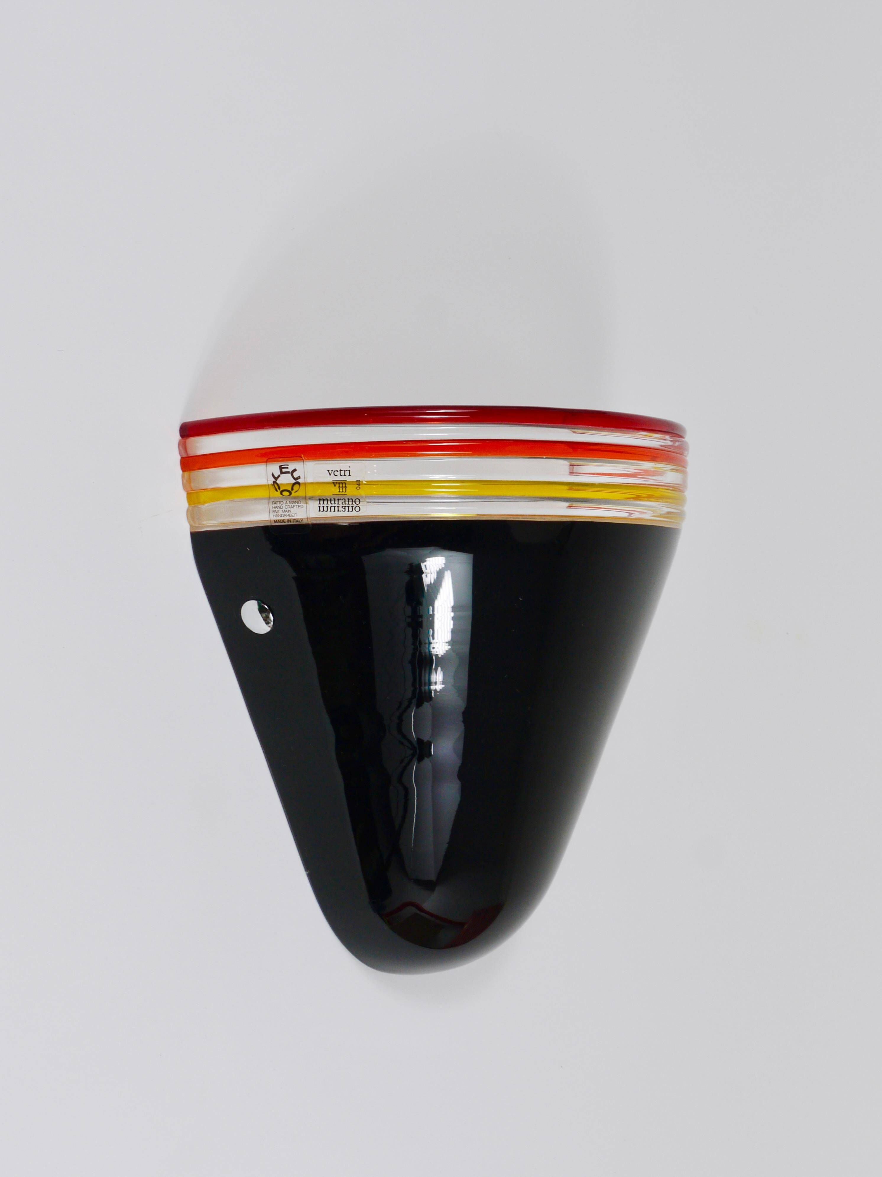 Lampe Appliquée Murale Febo Roberto Pamio, Verre de Murano Noir, Leucos, Italie, Années 1980