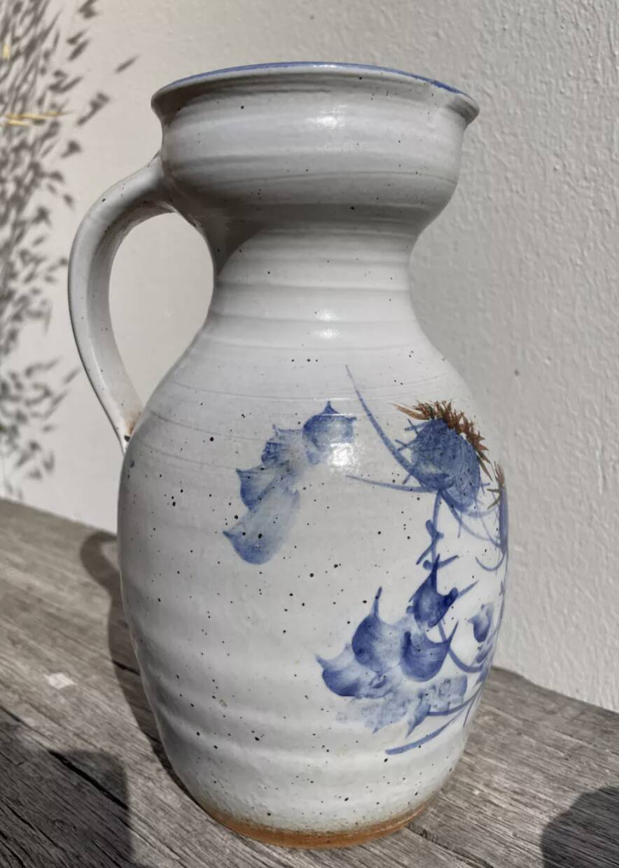 Marcy signed pitcher / terracotta ceramic carafe