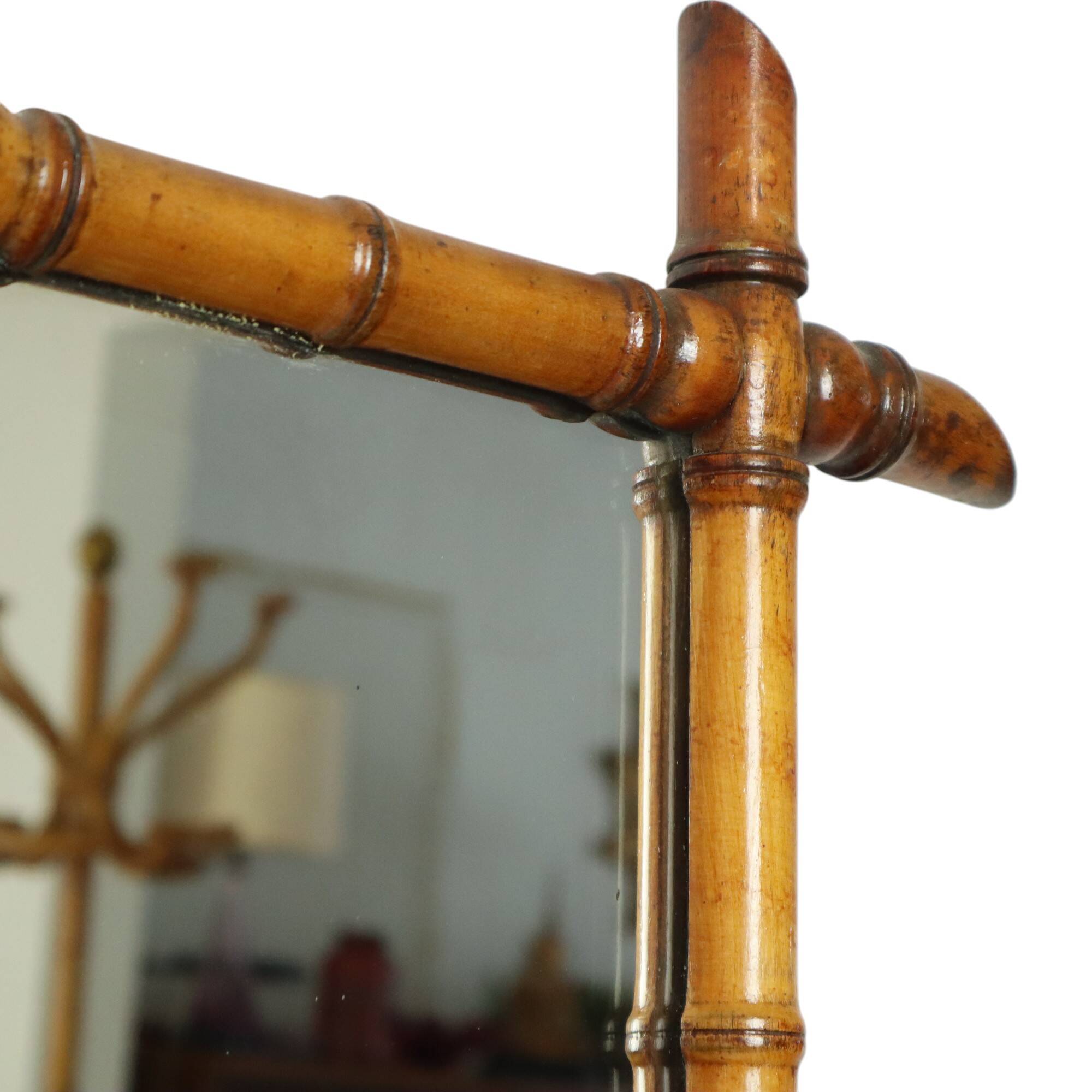 Antique Wooden Faux Bamboo Mirror France 45x39cm