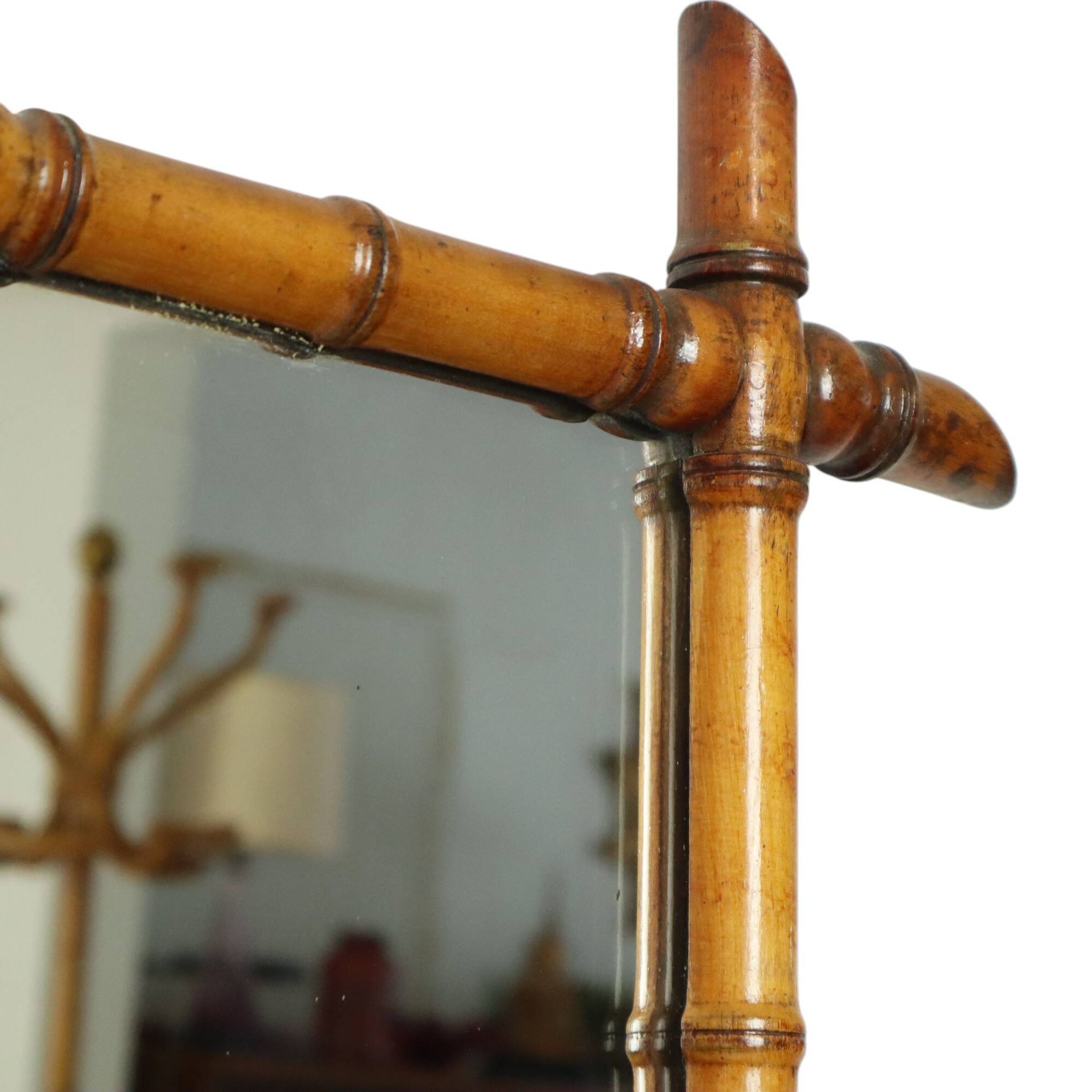 Antique Wooden Faux Bamboo Mirror France 45x39cm