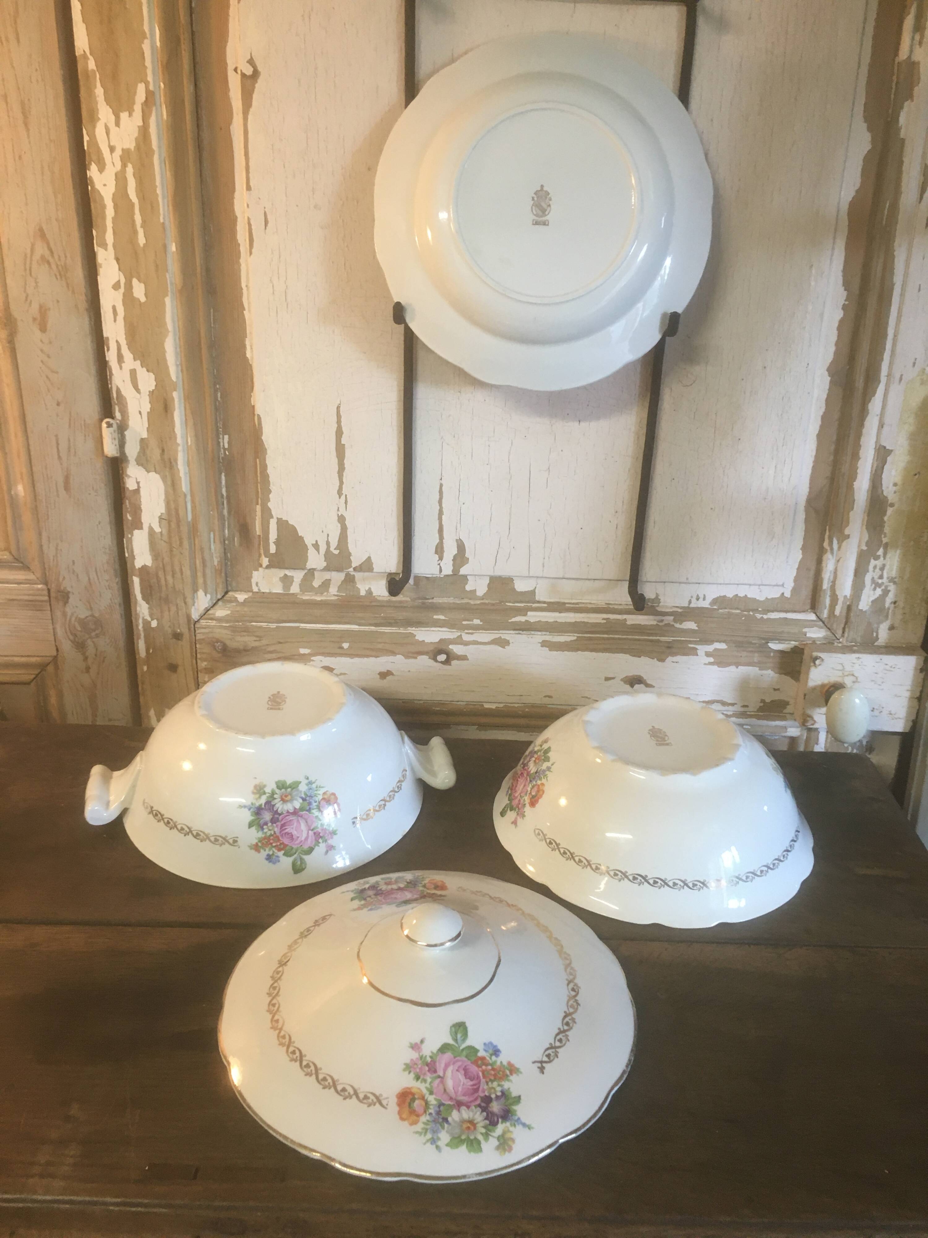 Set of tureen, salad bowl and "Irene" dish in Luneville earthenware