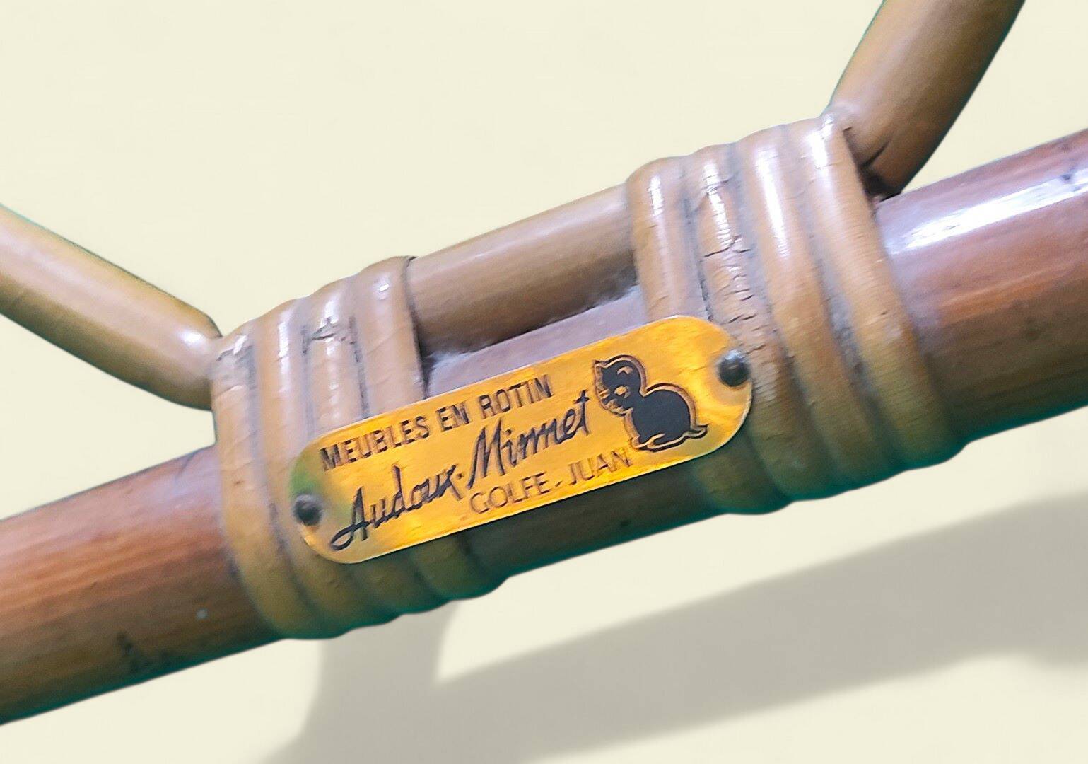 Low Varnished Rattan Armchair by Audoux-Minnet - Golfe-Juan, 1950s-1960s