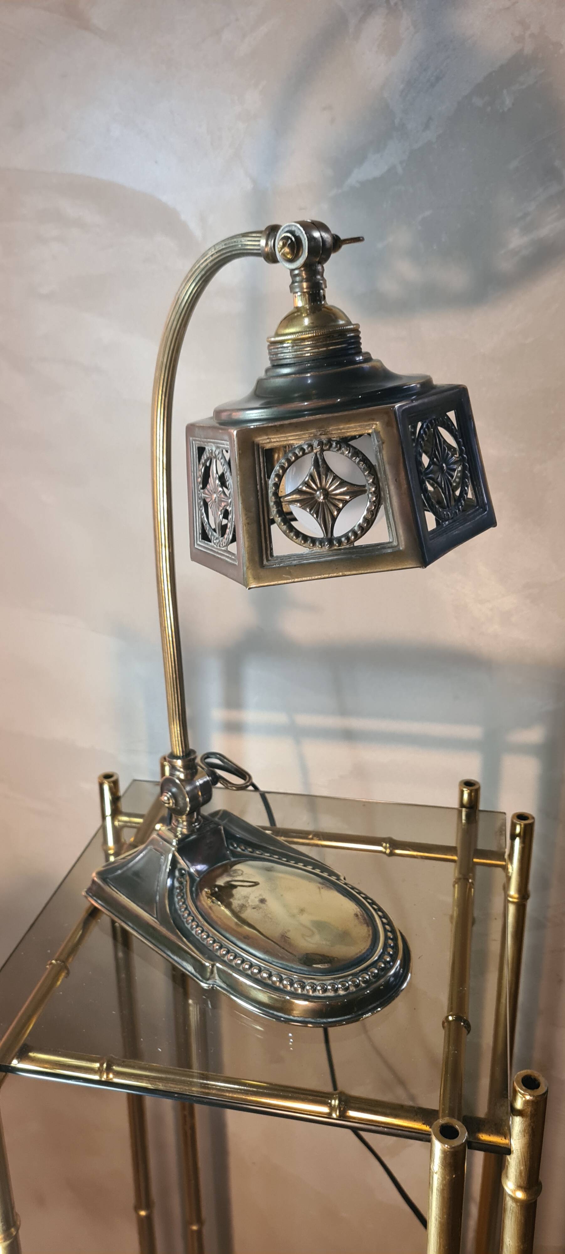 polished coppery brass art deco desk lamp numbered 3kg