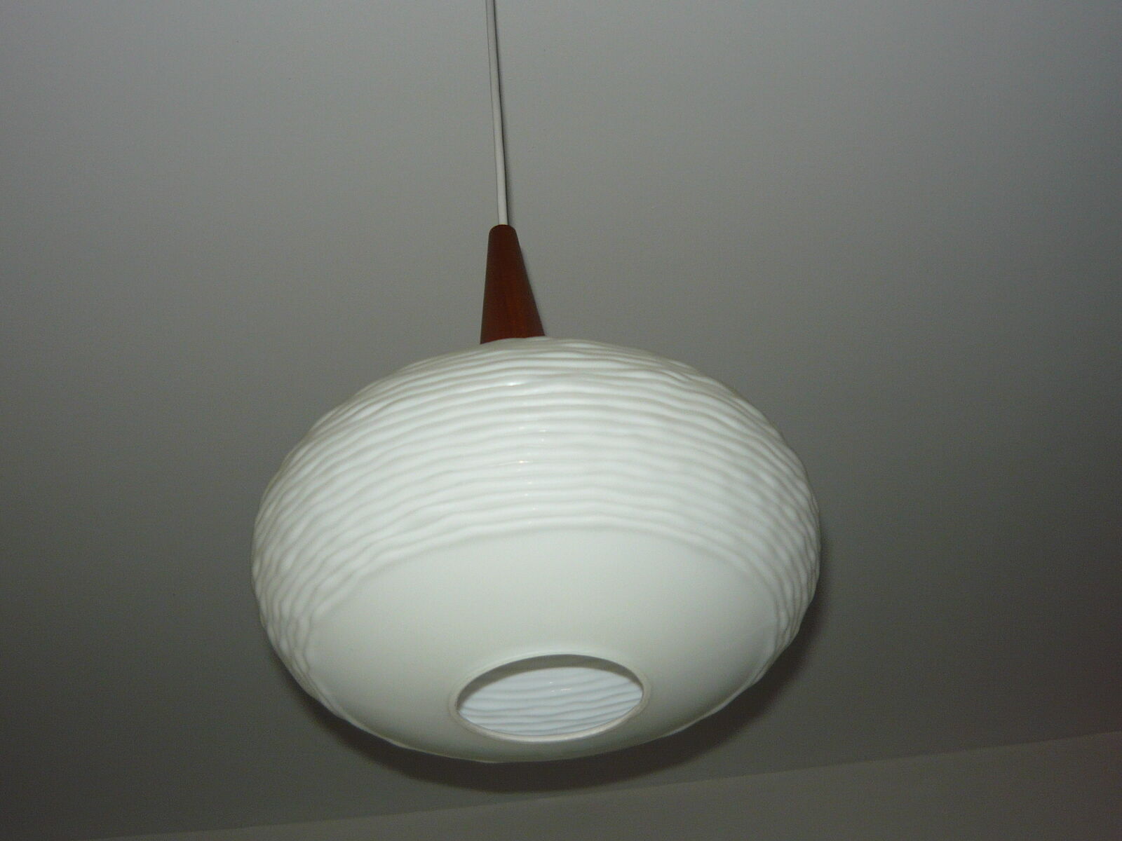 Teak and opaline suspension by Louis Kalff for Philips 60 years