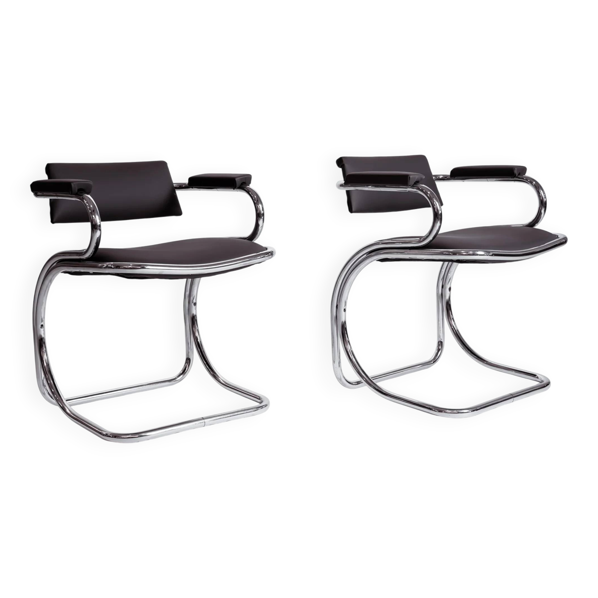 Vintage Italian cantilever chair in chrome tubular metal, 1970s.