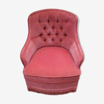 Fauteuil crapaud capitonné velours rose