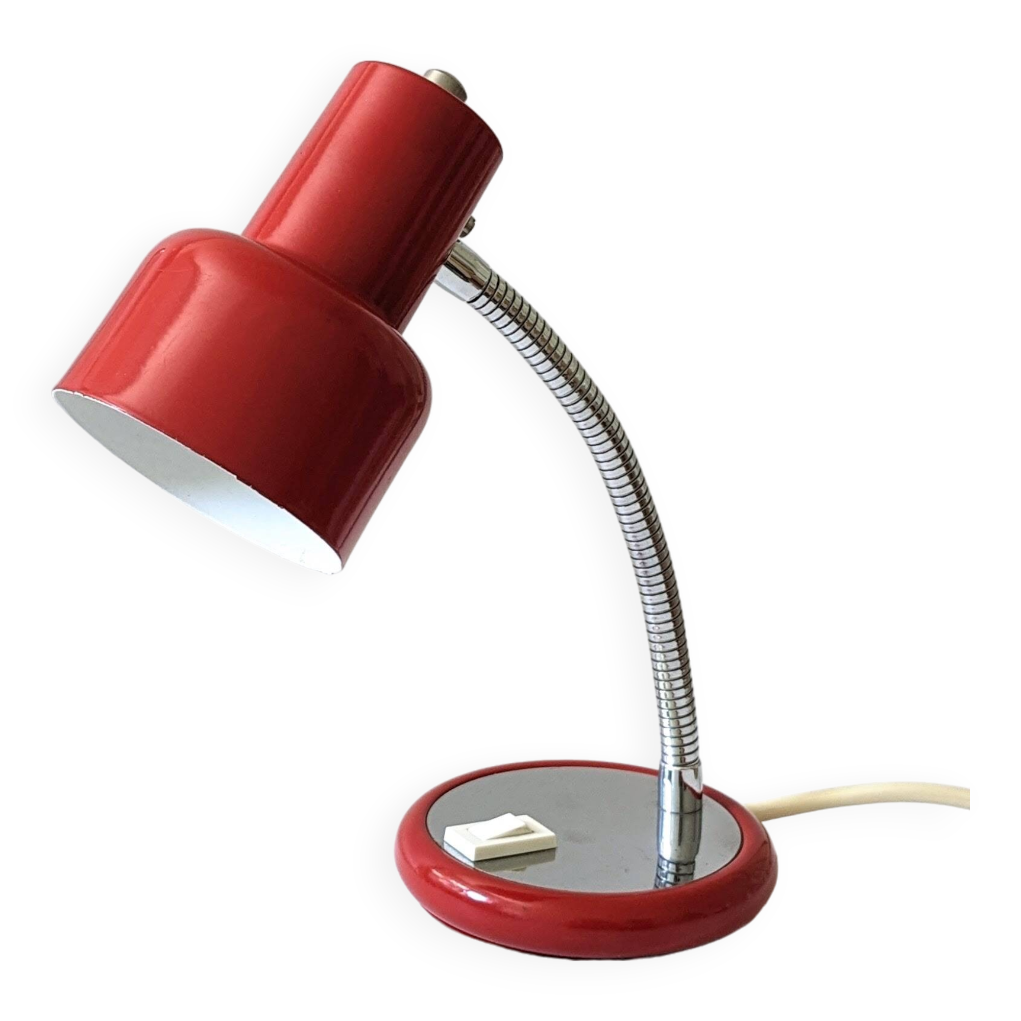 Lampe de bureau Richard Essig rouge et chrome des années 70