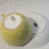 Lot 2 tea cups and yellow vintage saucer - Digoin Sarreguemines