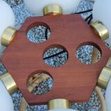 Scandinavian teak and white opaline chandelier with 6 lights from the 70s
