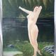 Old oil painting on large format cardboard 1920 nymph at the edge of a lake