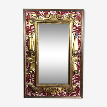 Miroir ancien en bois doré avec velours  121x81cm
