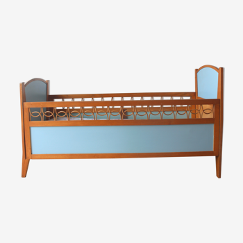Bed baby/child of the 50s in wood and rattan