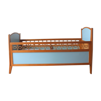 Bed baby/child of the 50s in wood and rattan