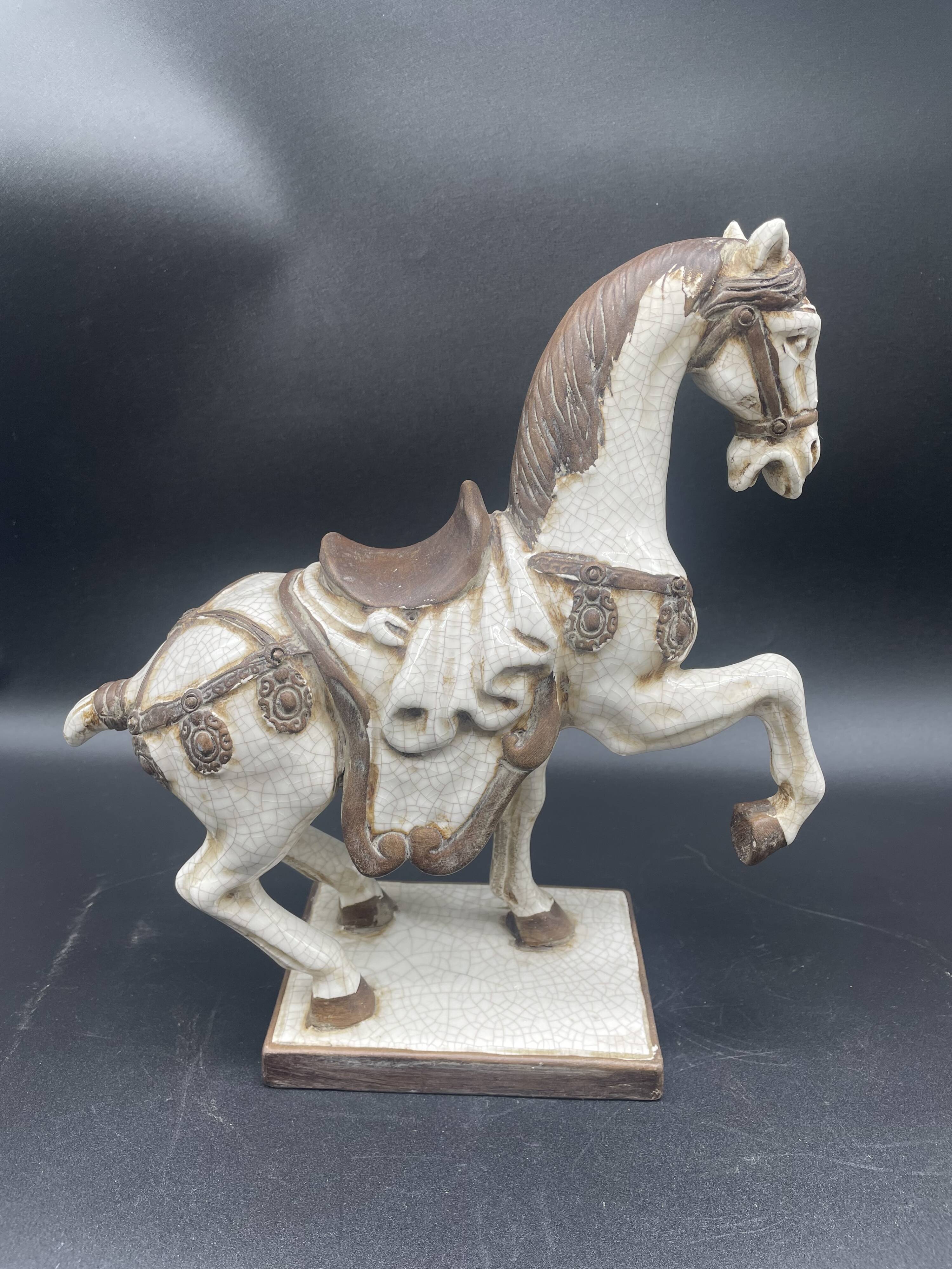Large pair of crackled ceramic horses – China 20th century