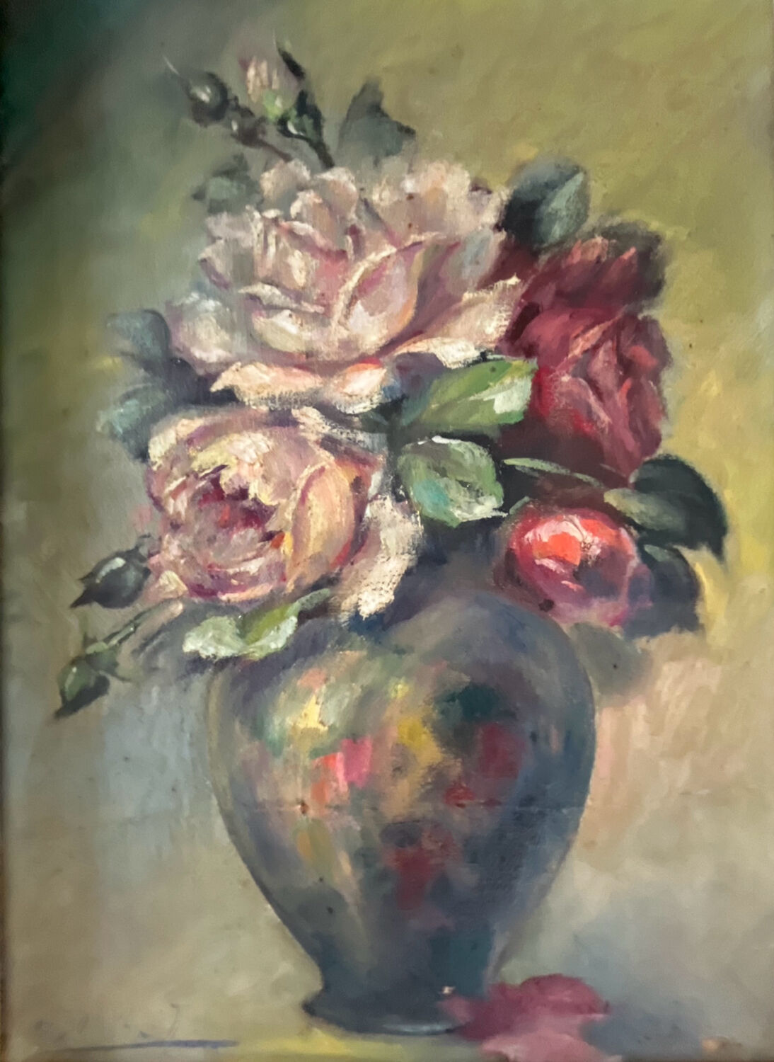 Tableau: Oil on canvas - still life with a bouquet of roses